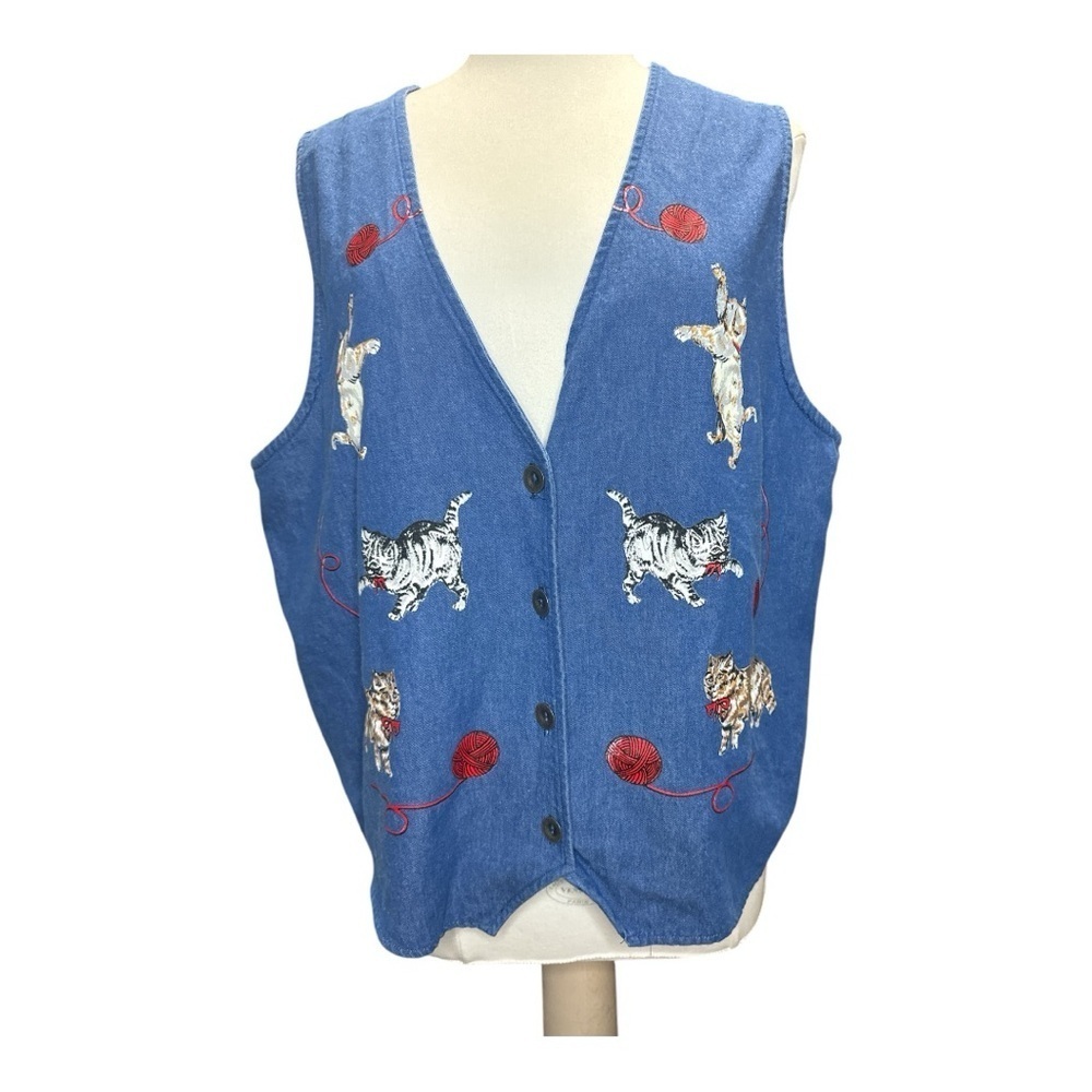 1990ās Blair Cat Embroidered Vest - Picture 2 of 6